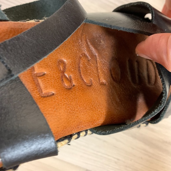 Musse & Cloud Anthropologie Sandal 39 Wedge Black Leather Platform Espadrille - Picture 9 of 10